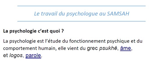 Le travail du psychologue au SAMSAH COS Le travail du psychologue au SAMSAH COS
