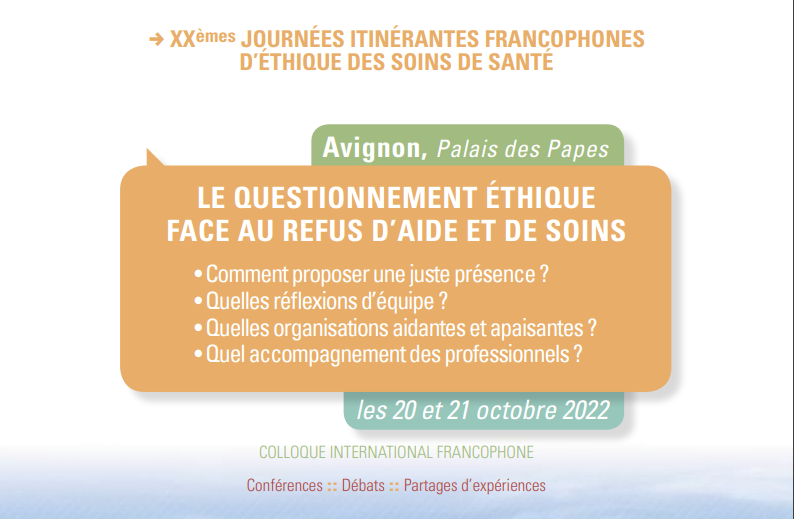  XXè JOURNÉES ITINÉRANTES FRANCOPHONES D’ÉTHIQUE DES SOINS DE SANTÉ