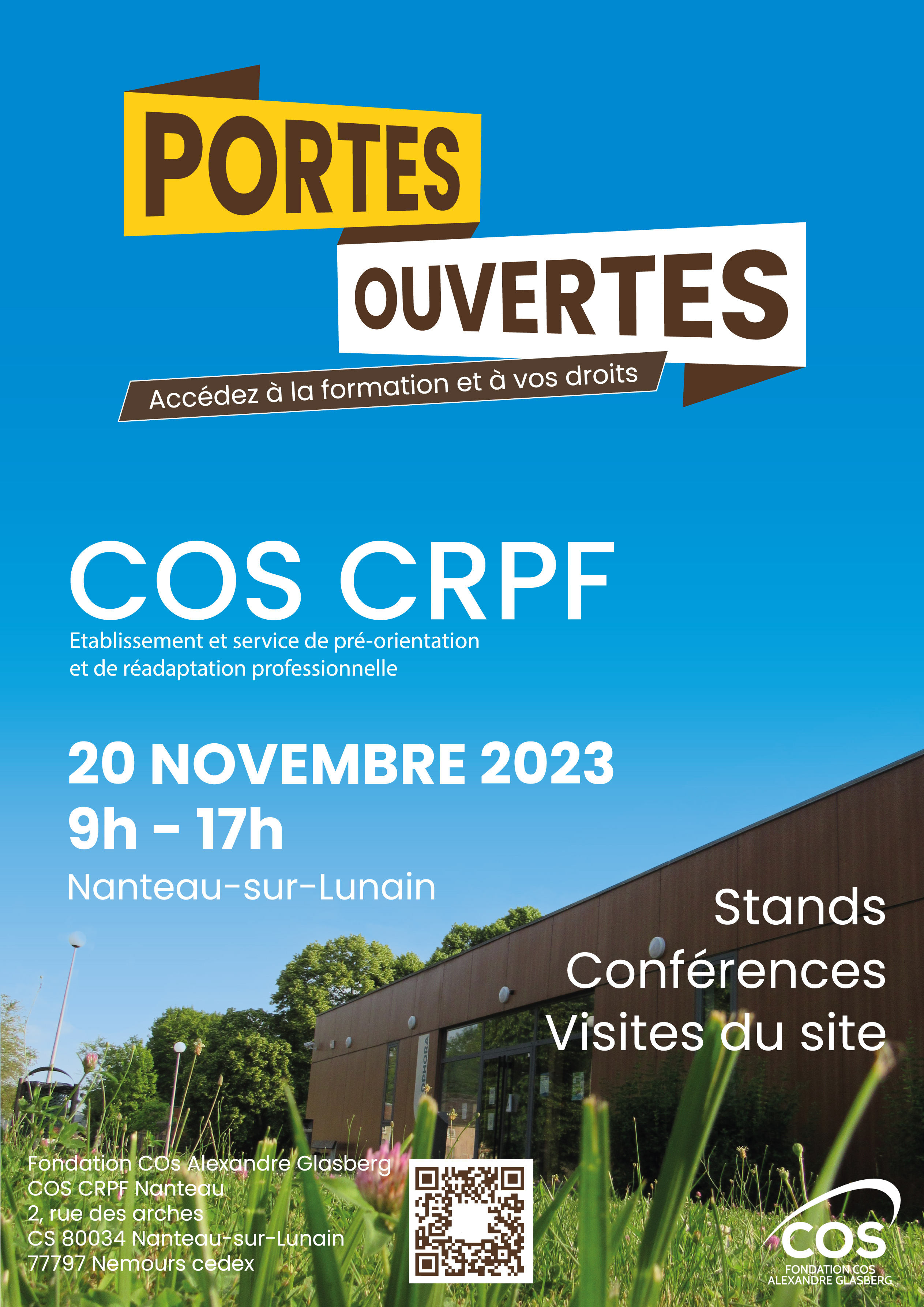 JPO COS CRPF 2023 Affiche portes représentant un batiment avec des informations sur les dates et lieu de l'événement