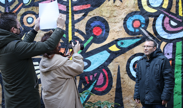 Tournage d'un clip vidéo pendant le projet musique en Inter Maisons Relais